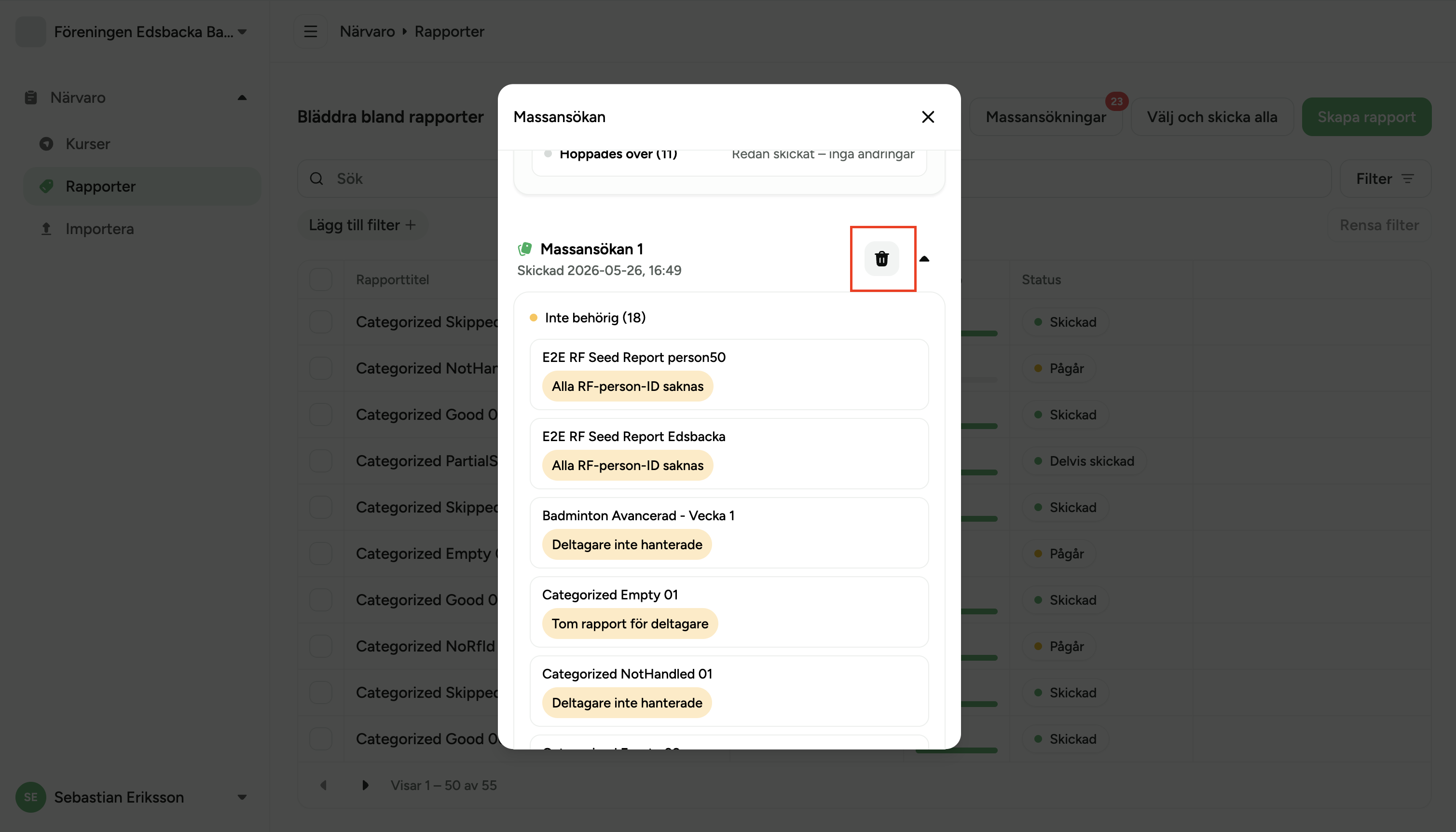 Bulk Submission dialog open, active progress bar at the top, batch cards below with delete buttons