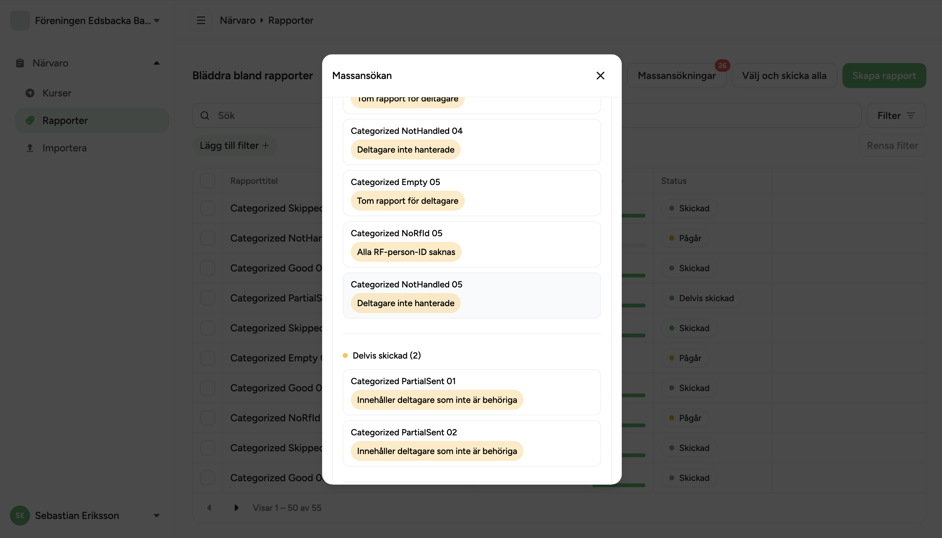 Fix dialog open for a Participants not handled report, attendance grid visible